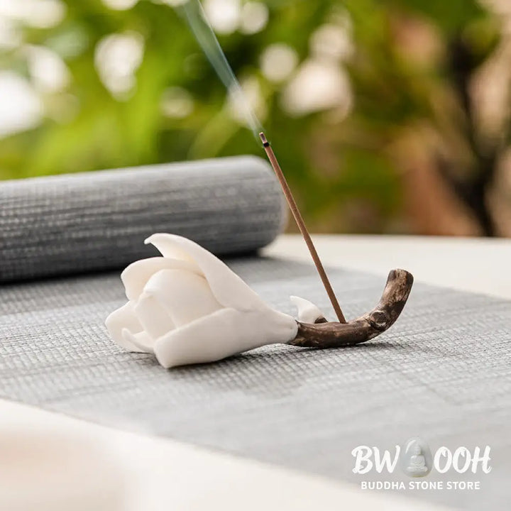 BWOOOH ceramic incense burner - Gardenia Flower Pattern Ceramic Hea
