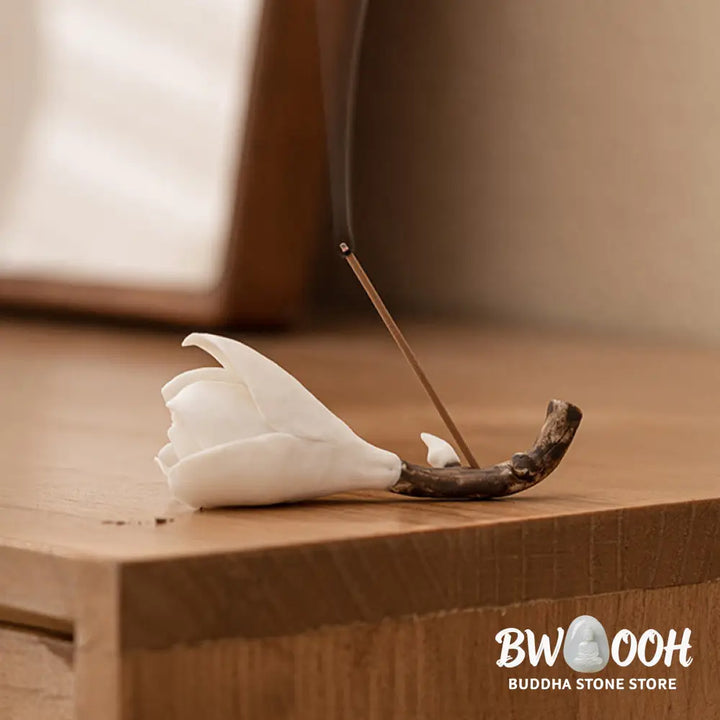 BWOOOH ceramic incense burner - Gardenia Flower Pattern Ceramic Hea