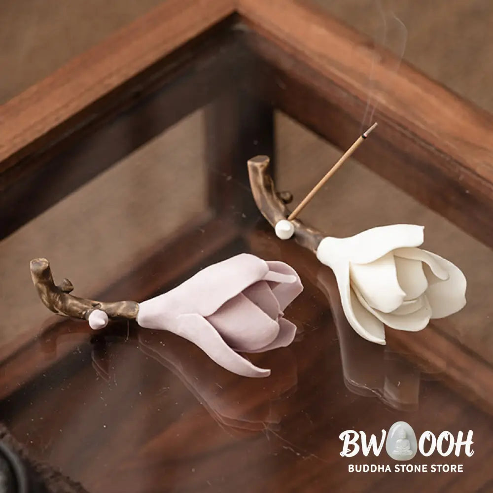 BWOOOH ceramic incense burner - Gardenia Flower Pattern Ceramic Hea