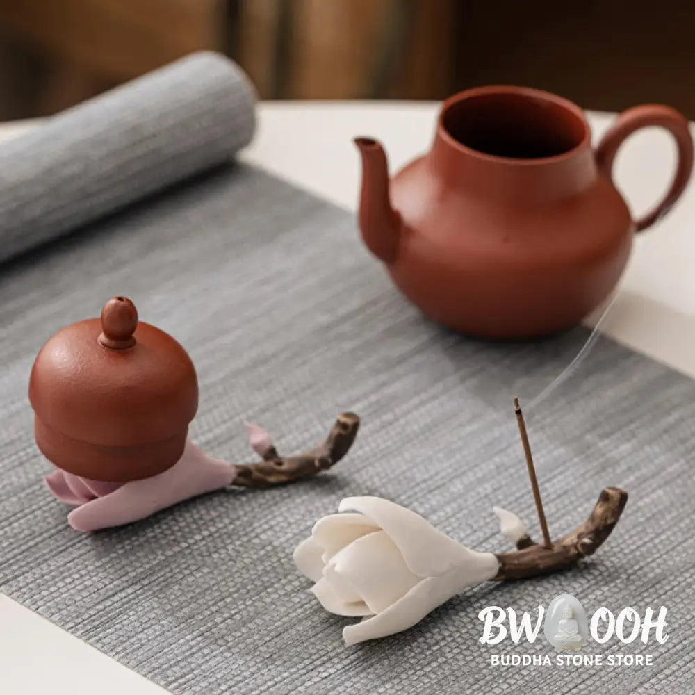 BWOOOH ceramic incense burner - Gardenia Flower Pattern Ceramic Hea