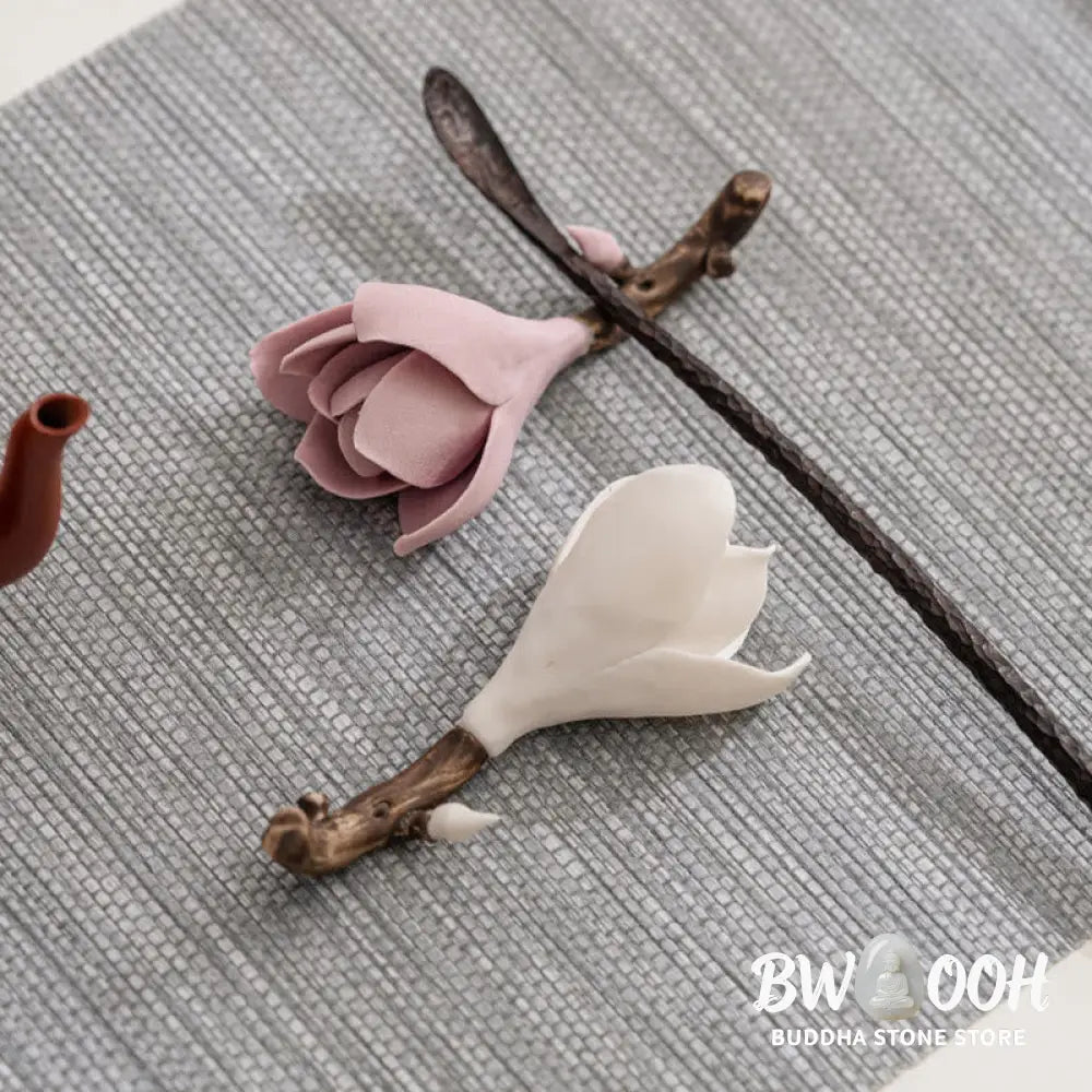 BWOOOH ceramic incense burner - Gardenia Flower Pattern Ceramic Hea