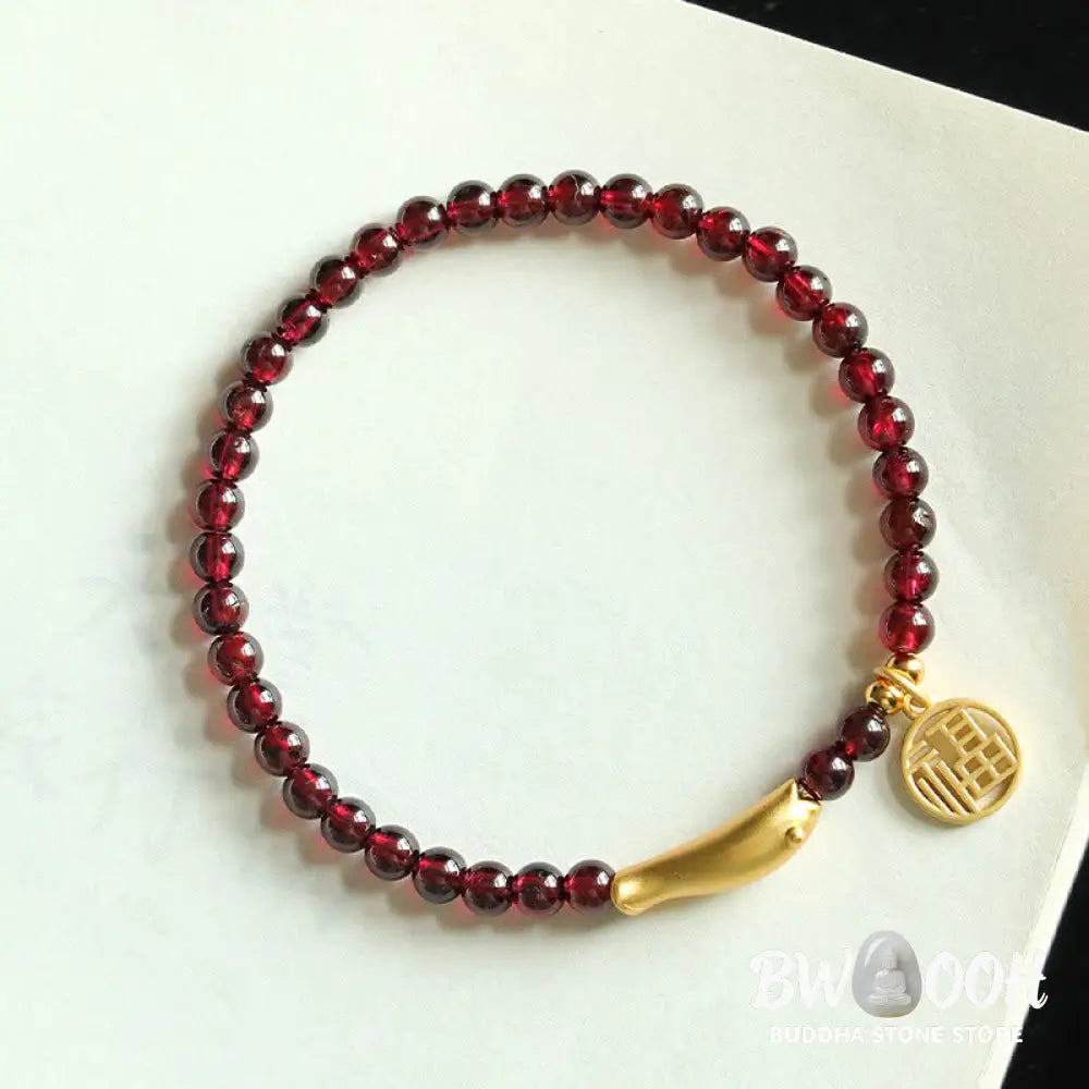 Buddha Stones Garnet 925 Sterling Silver Fish Fu Character Purification Bracelet - BWOOOH - Bracelet