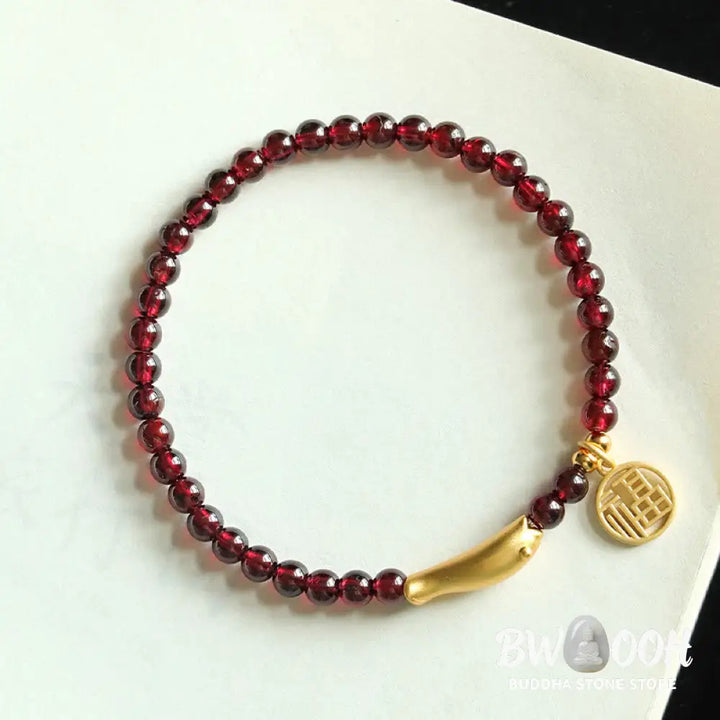 Buddha Stones Garnet 925 Sterling Silver Fish Fu Character Purification Bracelet - BWOOOH - Bracelet