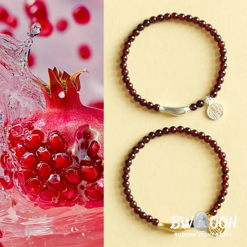 Buddha Stones Garnet 925 Sterling Silver Fish Fu Character Purification Bracelet - BWOOOH - Bracelet