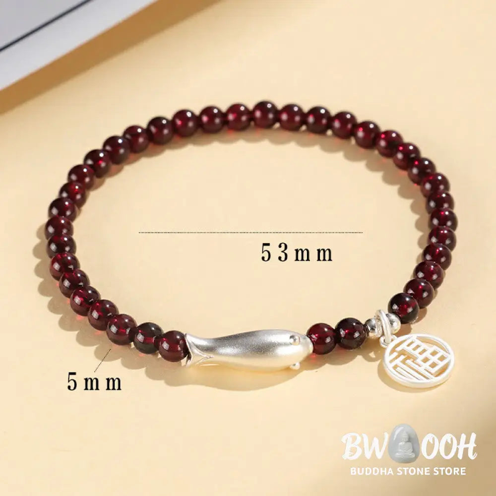 Buddha Stones Garnet 925 Sterling Silver Fish Fu Character Purification Bracelet - BWOOOH - Bracelet