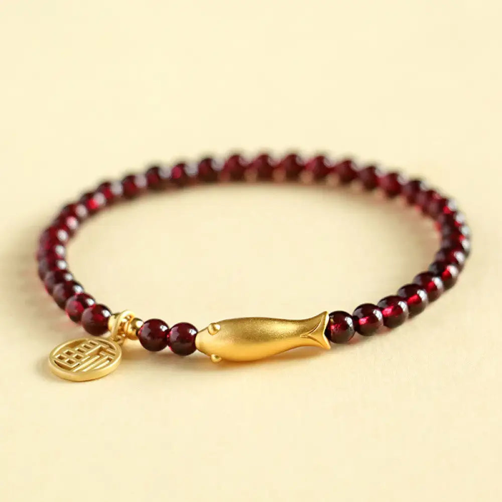 BWOOOH Garnet 925 Sterling Silver Fish Fu Character Purification Bracelet - BWOOOH - Garnet 925 Sterling Silver