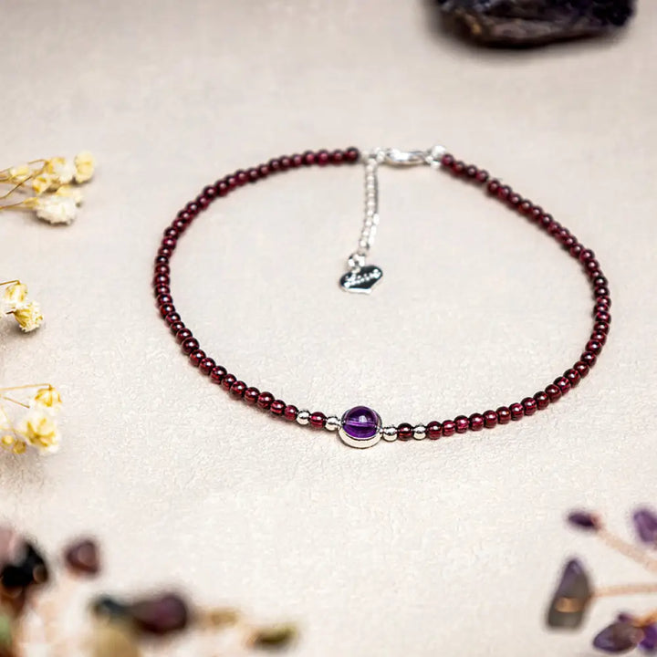 BWOOOH Garnet Amethyst Purification Calm Anklet