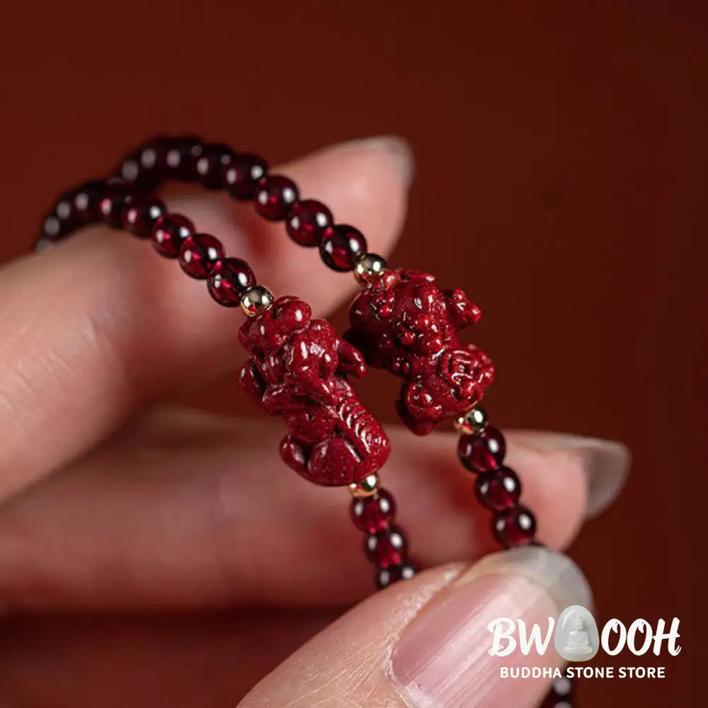 BWOOOH Garnet Cinnabar PiXiu Blessing Calm String Bracelet - Baby Pixiu(Wrist Circumference 14-19cm) - Bracelet