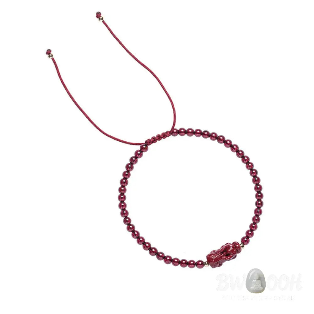 BWOOOH Garnet Cinnabar PiXiu Blessing Calm String Bracelet - Baby Pixiu(Wrist Circumference 14-19cm) - Bracelet