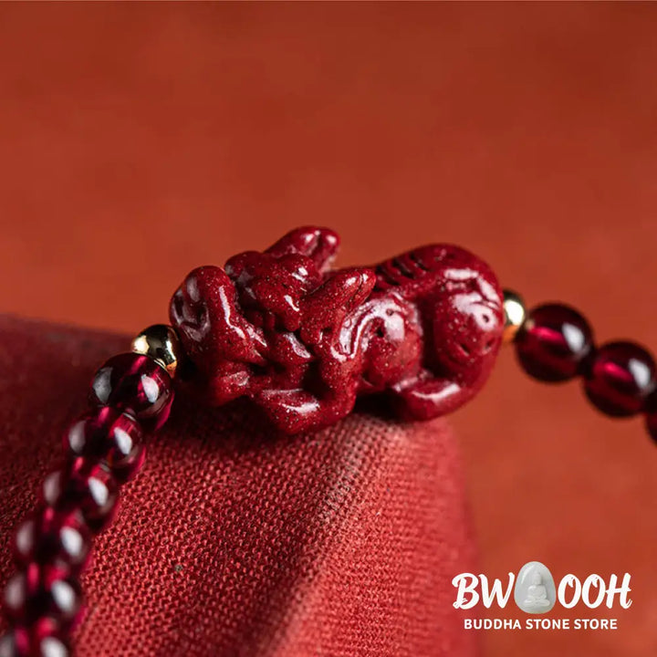 BWOOOH Garnet Cinnabar PiXiu Blessing Calm String Bracelet - Baby Pixiu(Wrist Circumference 14-19cm) - Bracelet