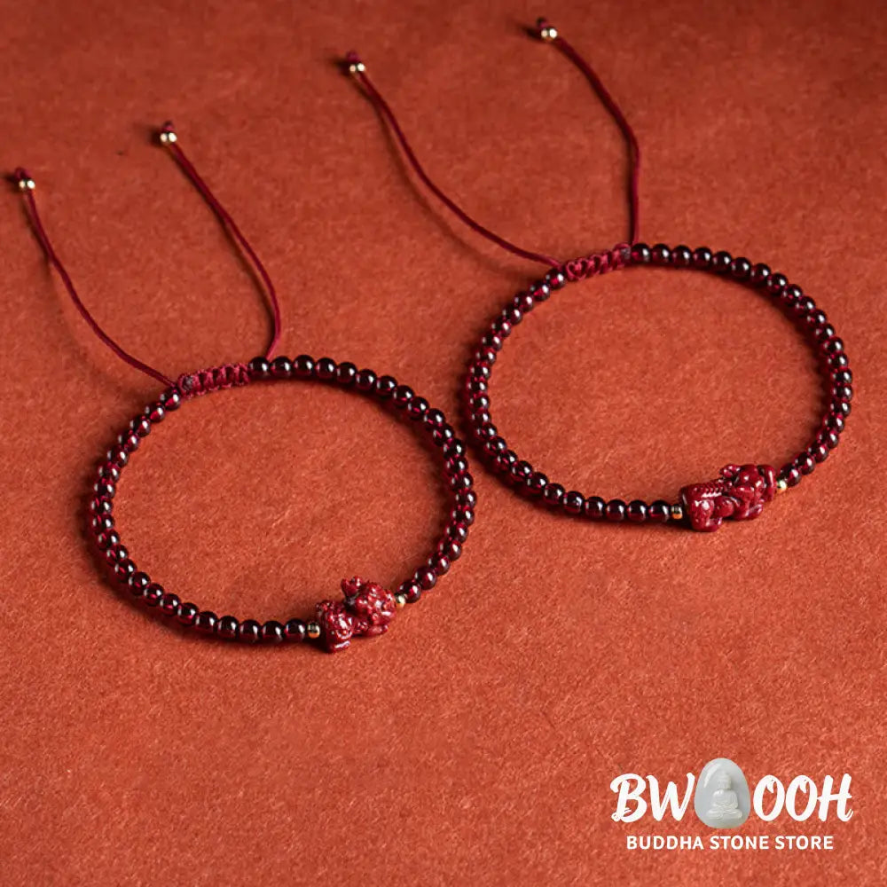 BWOOOH Garnet Cinnabar PiXiu Blessing Calm String Bracelet - Baby Pixiu(Wrist Circumference 14-19cm) - Bracelet