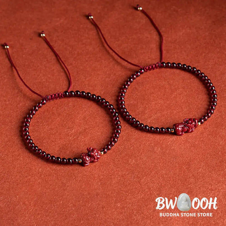 BWOOOH Garnet Cinnabar PiXiu Blessing Calm String Bracelet - Baby Pixiu(Wrist Circumference 14-19cm) - Bracelet