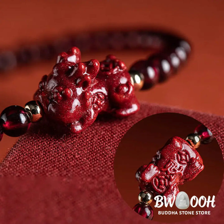 BWOOOH Garnet Cinnabar PiXiu Blessing Calm String Bracelet - Baby Pixiu(Wrist Circumference 14-19cm) - Bracelet