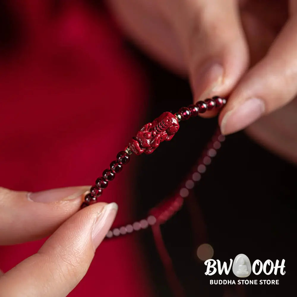 BWOOOH Garnet Cinnabar PiXiu Blessing Calm String Bracelet - Baby Pixiu(Wrist Circumference 14-19cm) - Bracelet