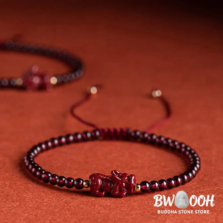 BWOOOH Garnet Cinnabar PiXiu Blessing Calm String Bracelet - Baby Pixiu(Wrist Circumference 14-19cm) - Bracelet