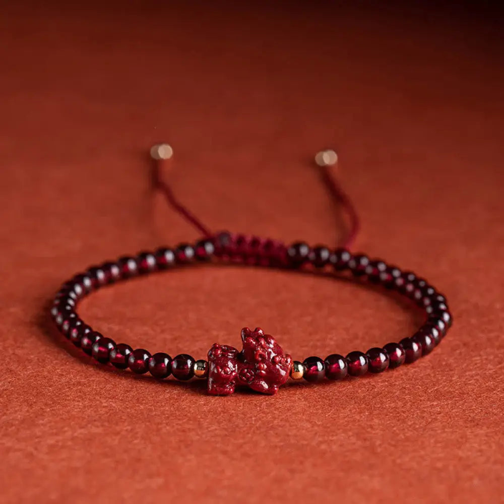 BWOOOH Garnet Cinnabar PiXiu Blessing Calm String Bracelet - Baby Pixiu(Wrist Circumference 14-19cm) - Bracelet