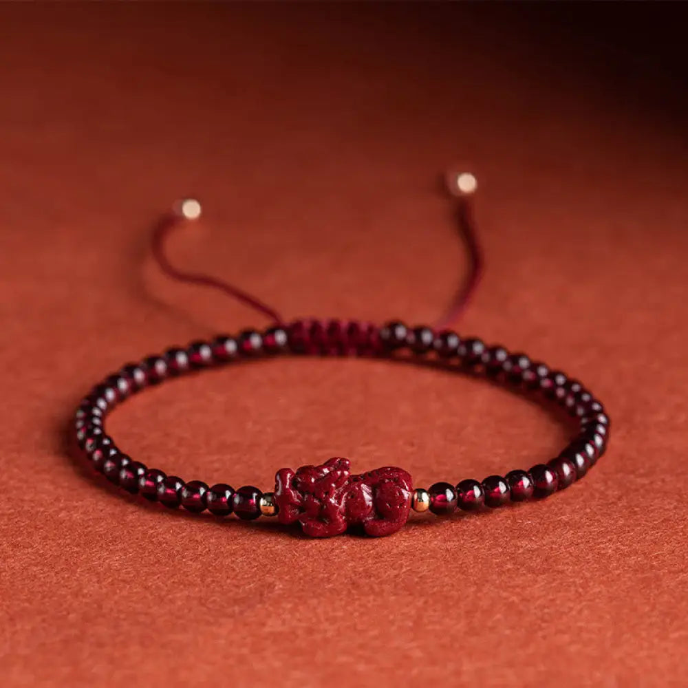 BWOOOH Garnet Cinnabar PiXiu Blessing Calm String Bracelet - Baby Pixiu(Wrist Circumference 14-19cm) - Bracelet