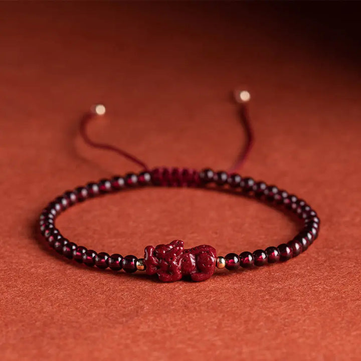BWOOOH Garnet Cinnabar PiXiu Blessing Calm String Bracelet - Baby Pixiu(Wrist Circumference 14-19cm) - Bracelet