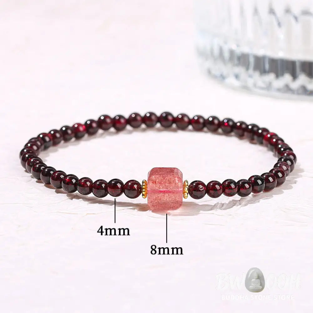 Buddha Stones Garnet Cinnabar PiXiu Strawberry Quartz Square Bead Protection Bracelet - BWOOOH - Bracelet