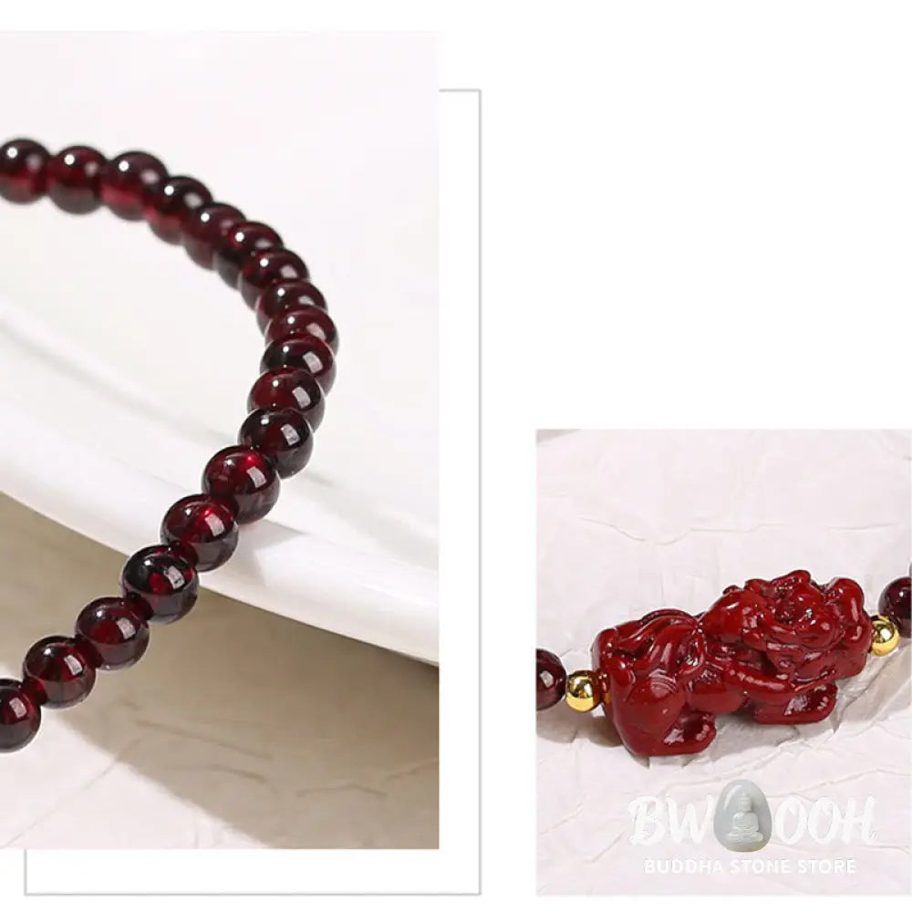 Buddha Stones Garnet Cinnabar PiXiu Strawberry Quartz Square Bead Protection Bracelet - BWOOOH - Bracelet