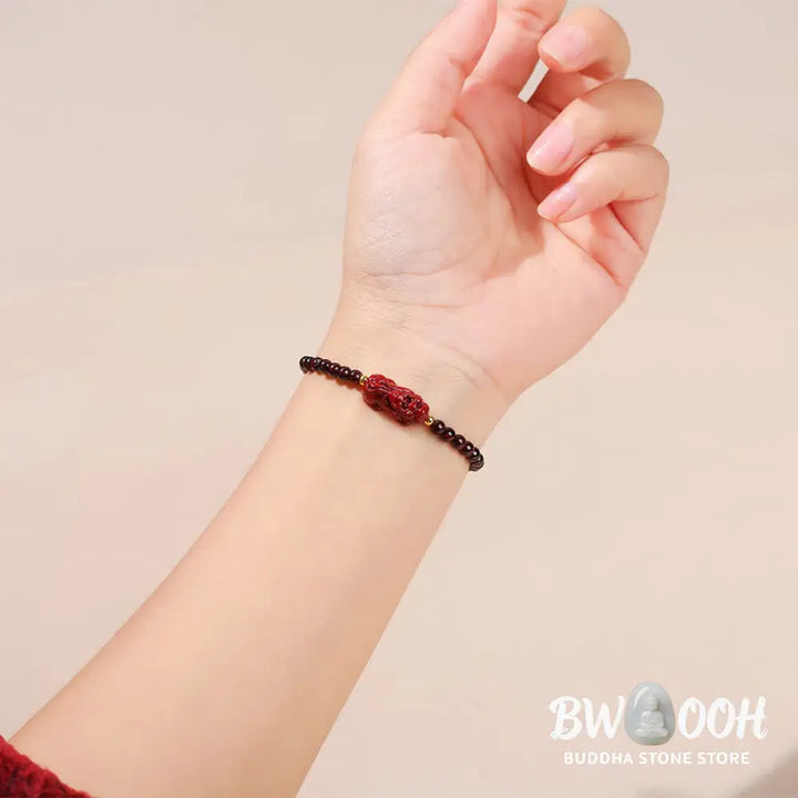 Buddha Stones Garnet Cinnabar PiXiu Strawberry Quartz Square Bead Protection Bracelet - BWOOOH - Bracelet