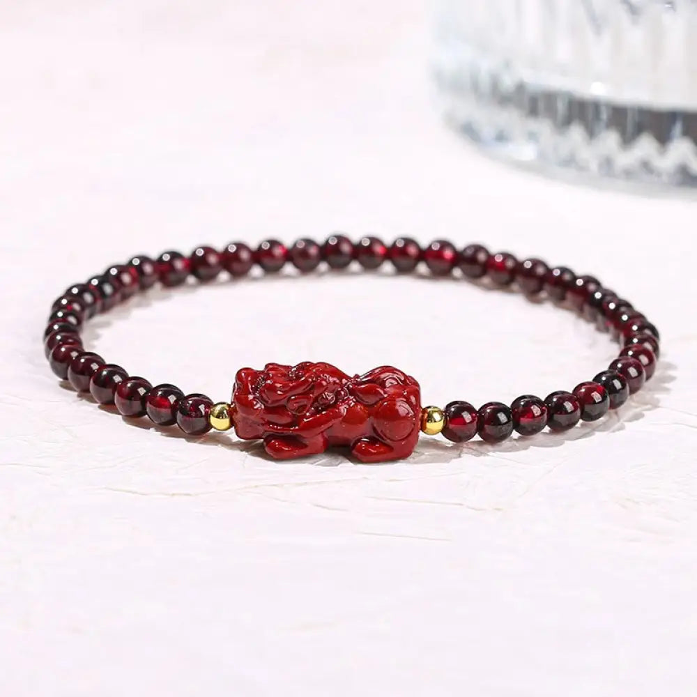 BWOOOH Garnet Cinnabar PiXiu Strawberry Quartz Square Bead Protection Bracelet - BWOOOH - 4mm Garnet Cinnabar