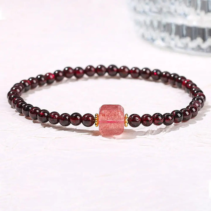 Buddha Stones Garnet Cinnabar PiXiu Strawberry Quartz Square Bead Protection Bracelet - BWOOOH - 4mm Garnet Strawberry