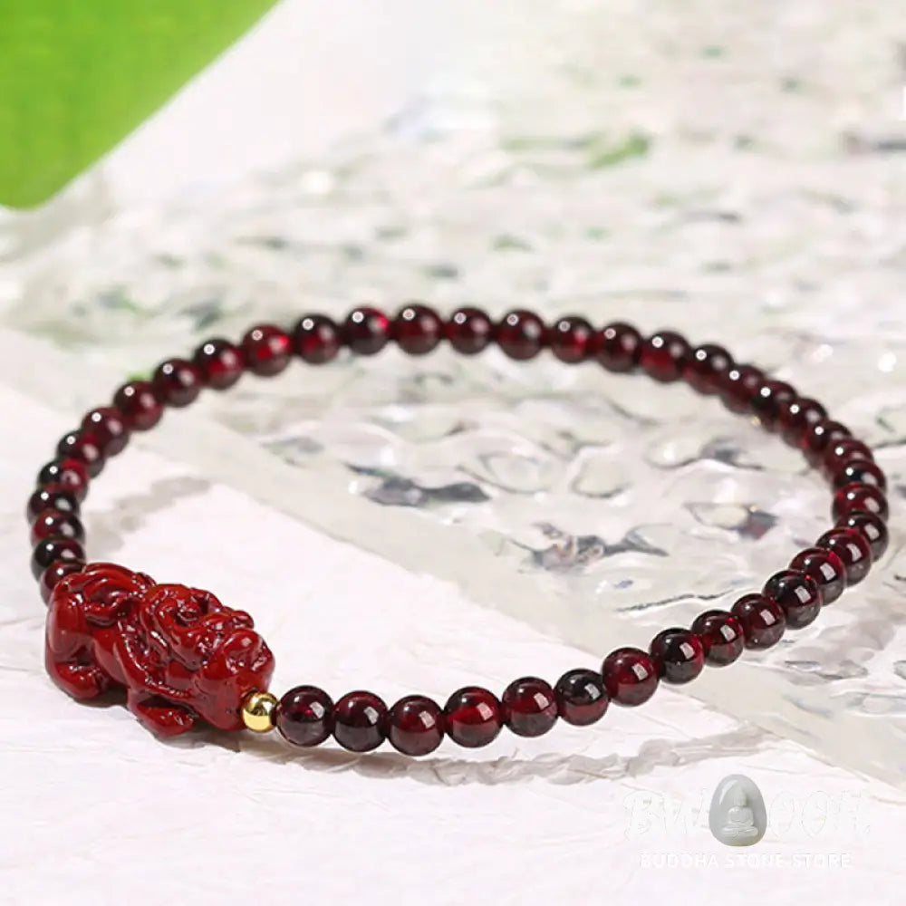 Buddha Stones Garnet Cinnabar PiXiu Strawberry Quartz Square Bead Protection Bracelet - BWOOOH - Bracelet