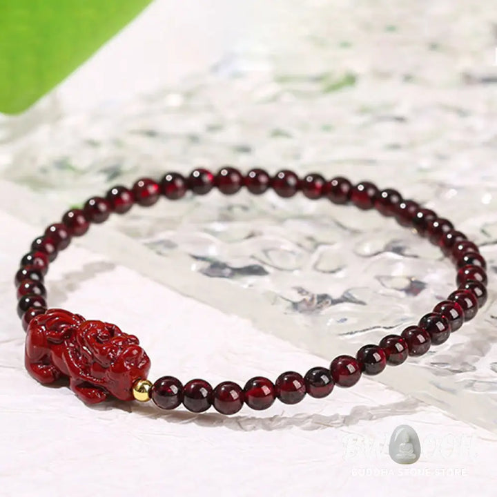 Buddha Stones Garnet Cinnabar PiXiu Strawberry Quartz Square Bead Protection Bracelet - BWOOOH - Bracelet