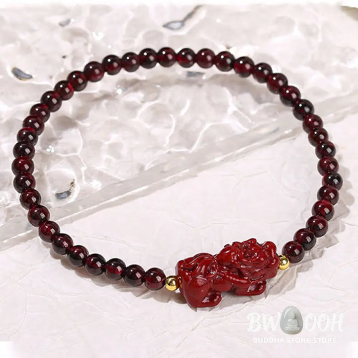 Buddha Stones Garnet Cinnabar PiXiu Strawberry Quartz Square Bead Protection Bracelet - BWOOOH - Bracelet