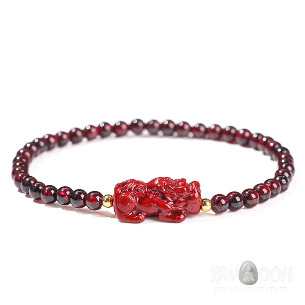 Buddha Stones Garnet Cinnabar PiXiu Strawberry Quartz Square Bead Protection Bracelet - BWOOOH - Bracelet