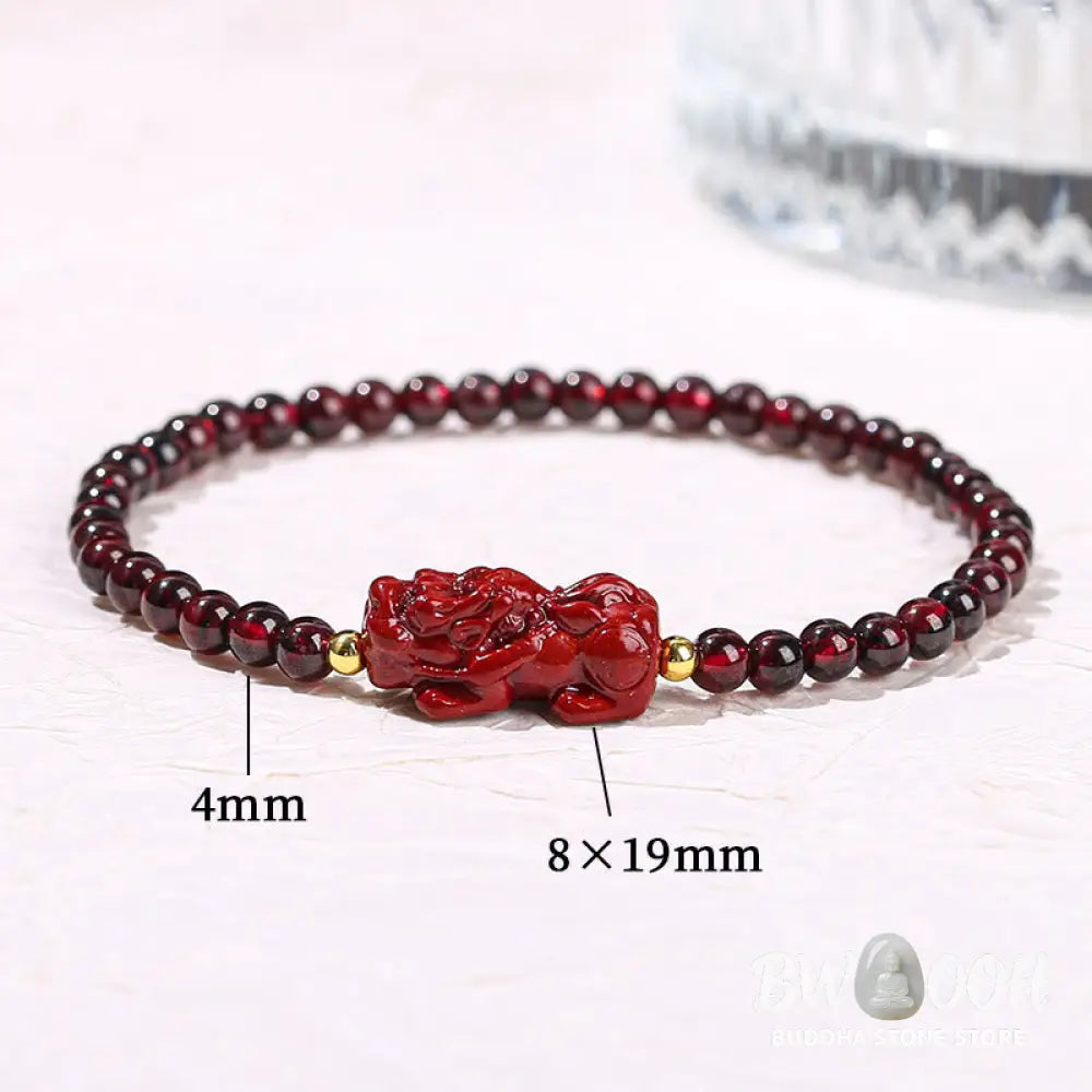 Buddha Stones Garnet Cinnabar PiXiu Strawberry Quartz Square Bead Protection Bracelet - BWOOOH - Bracelet