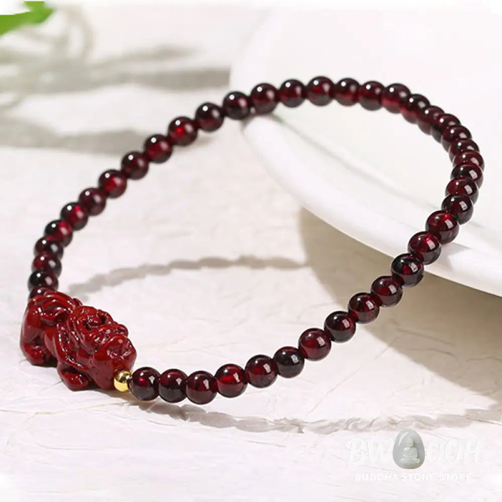 Buddha Stones Garnet Cinnabar PiXiu Strawberry Quartz Square Bead Protection Bracelet - BWOOOH - Bracelet
