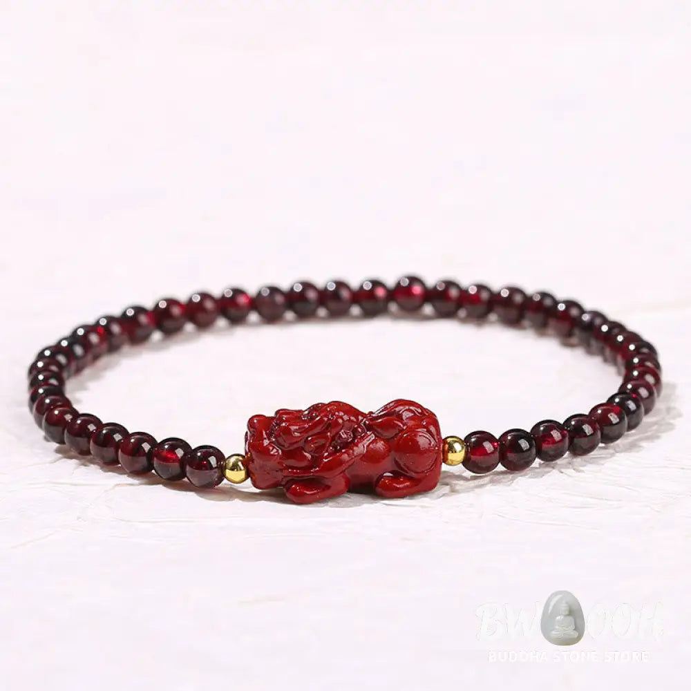 Buddha Stones Garnet Cinnabar PiXiu Strawberry Quartz Square Bead Protection Bracelet - BWOOOH - Bracelet