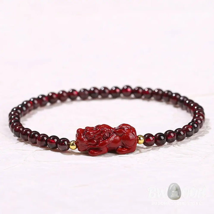 Buddha Stones Garnet Cinnabar PiXiu Strawberry Quartz Square Bead Protection Bracelet - BWOOOH - Bracelet