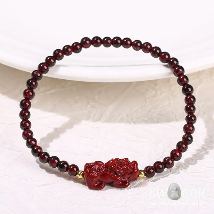 Buddha Stones Garnet Cinnabar PiXiu Strawberry Quartz Square Bead Protection Bracelet - BWOOOH - Bracelet