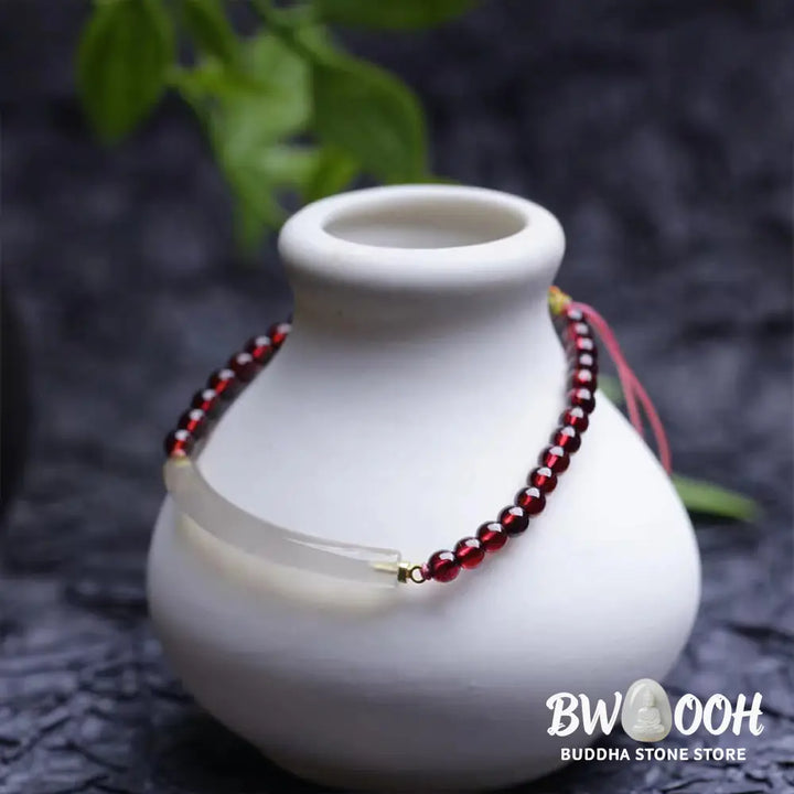 Buddha Stones Garnet Gray Agate Calm Cuff Half Bracelet Bangle - BWOOOH - Garnet Gray Agate(Adjustable) - Bracelet