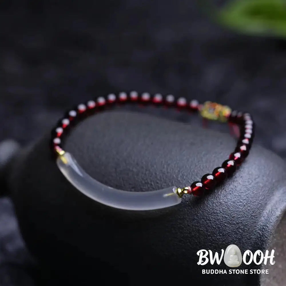 Buddha Stones Garnet Gray Agate Calm Cuff Half Bracelet Bangle - BWOOOH - Garnet Gray Agate(Adjustable) - Bracelet