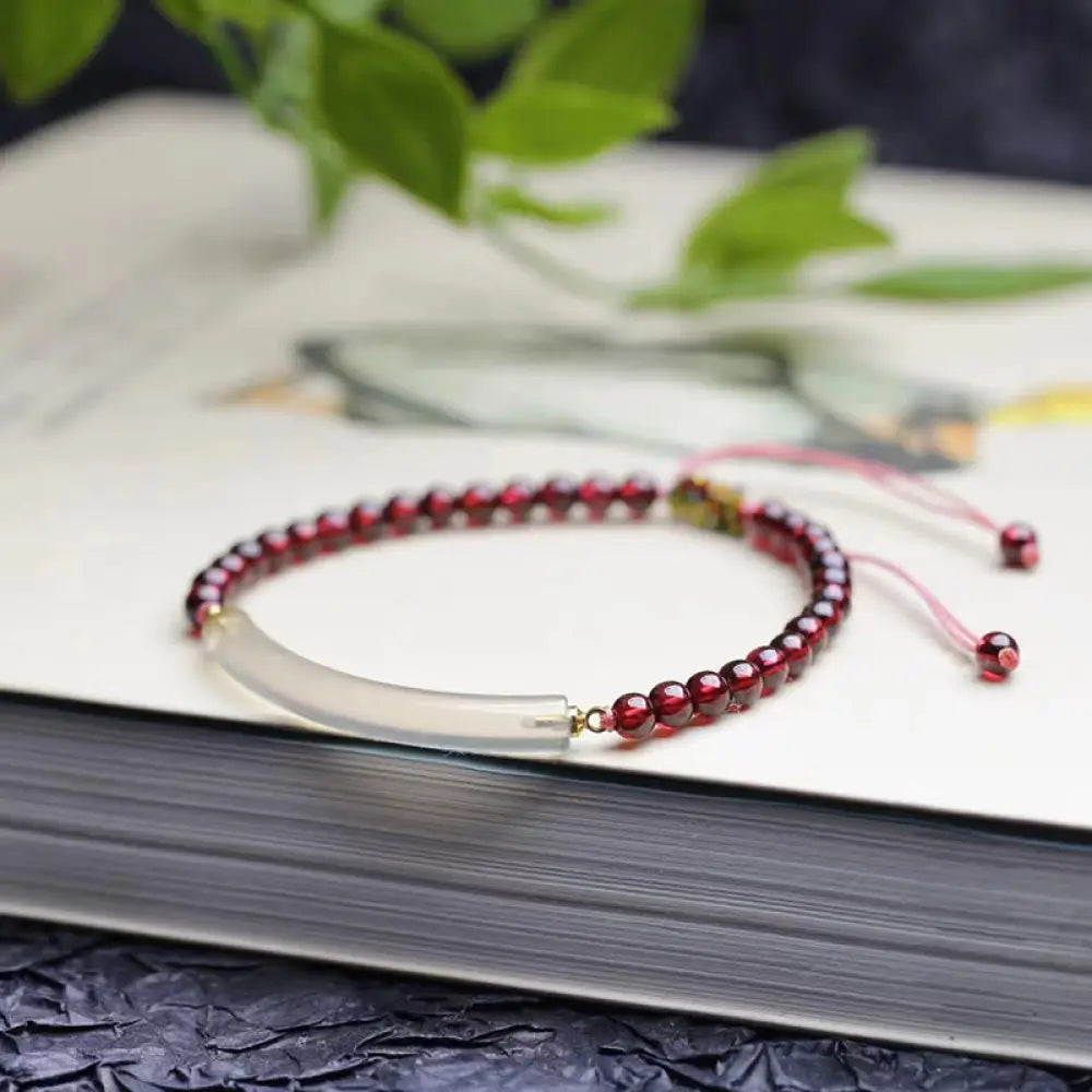 BWOOOH Garnet Gray Agate Calm Cuff Half Bracelet Bangle - BWOOOH - Garnet Gray Agate(Adjustable) - Bracelet