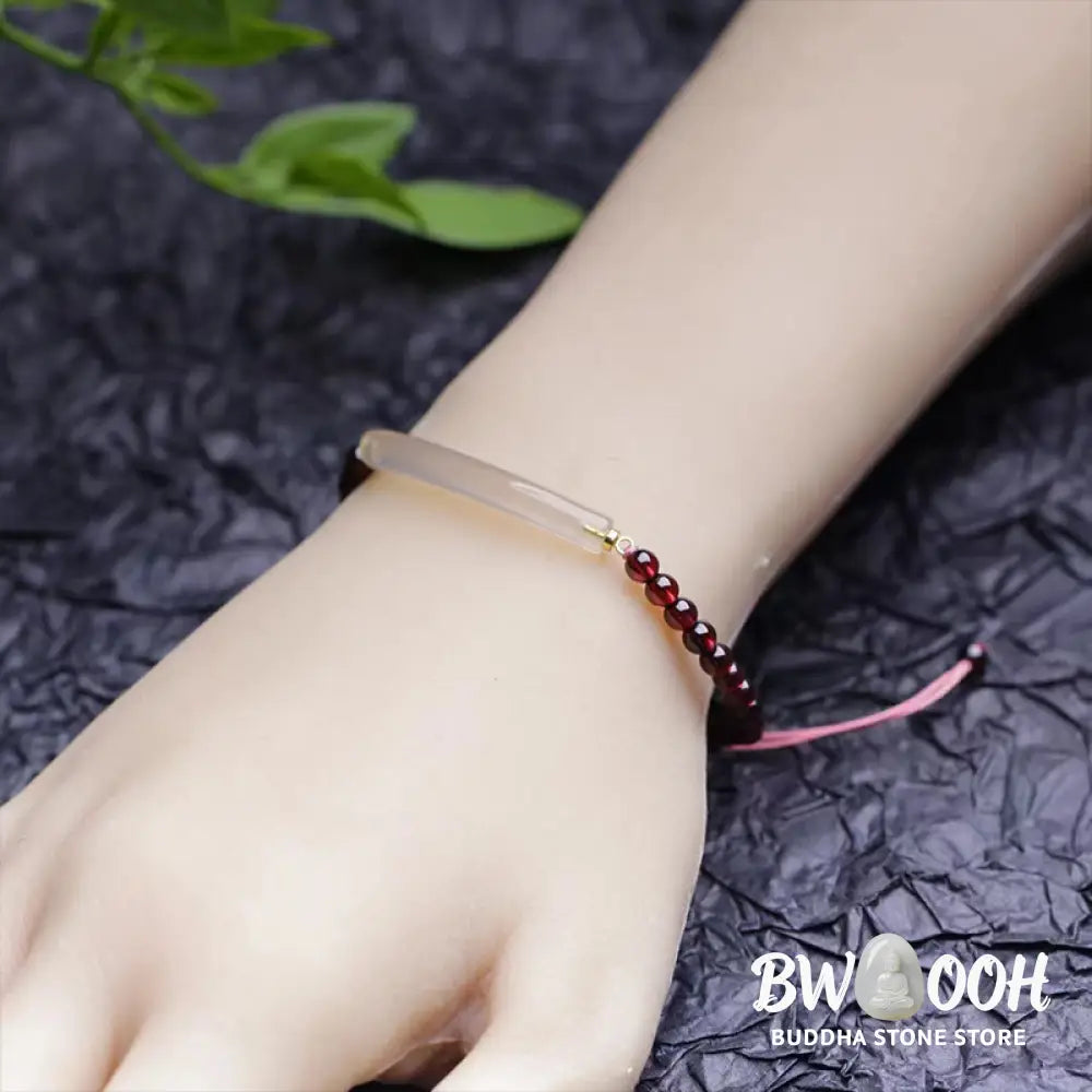 Buddha Stones Garnet Gray Agate Calm Cuff Half Bracelet Bangle - BWOOOH - Garnet Gray Agate(Adjustable) - Bracelet