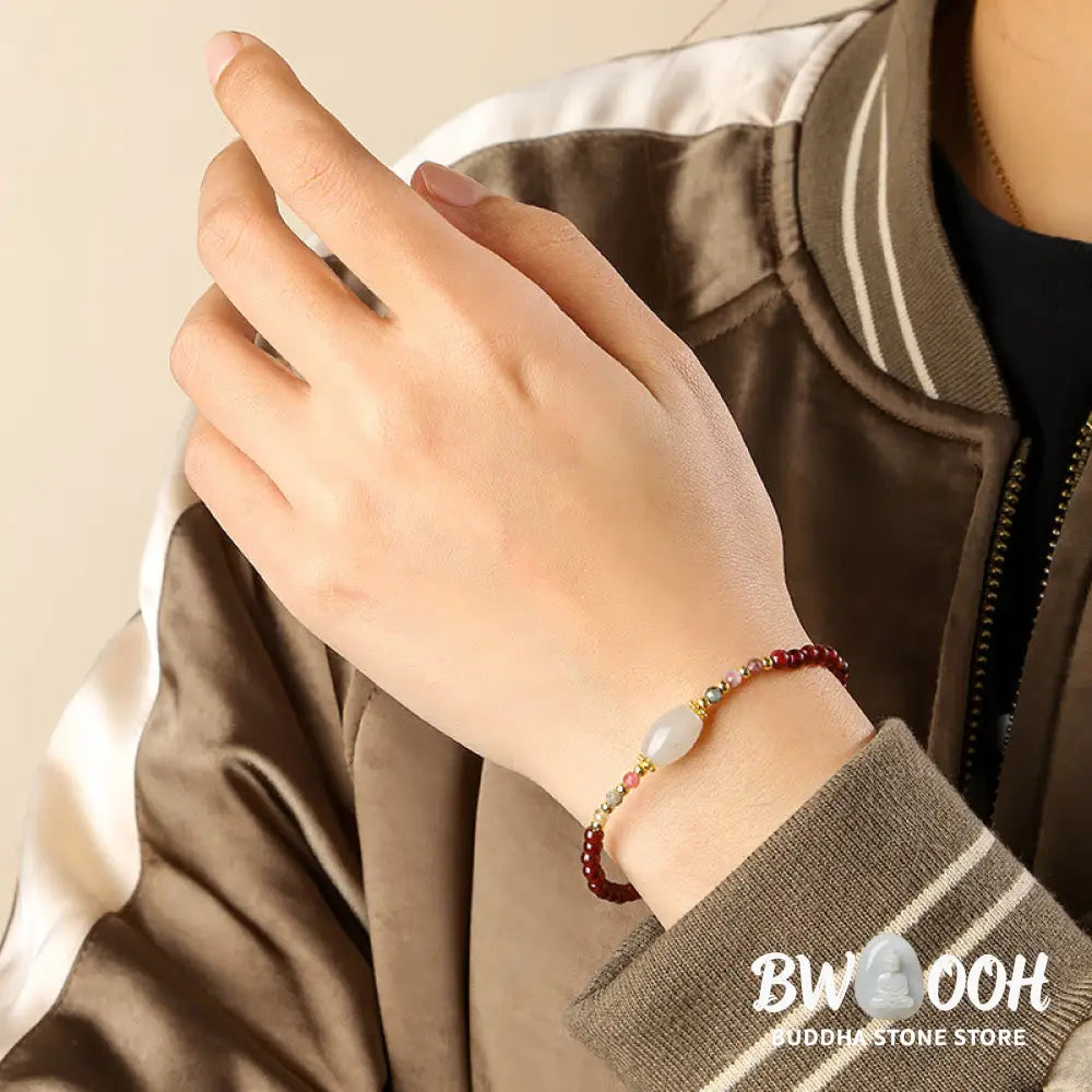 BWOOOH Garnet Jade Tourmaline Bead Passion Bracelet | natural stone spiritual bracelet for healing and mindful living