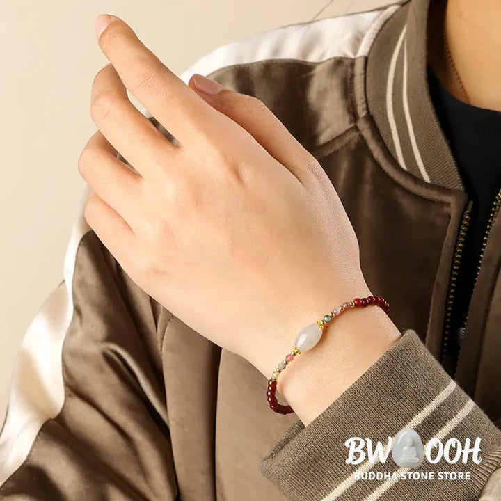 BWOOOH Garnet Jade Tourmaline Bead Passion Bracelet | natural stone spiritual bracelet for healing and mindful living
