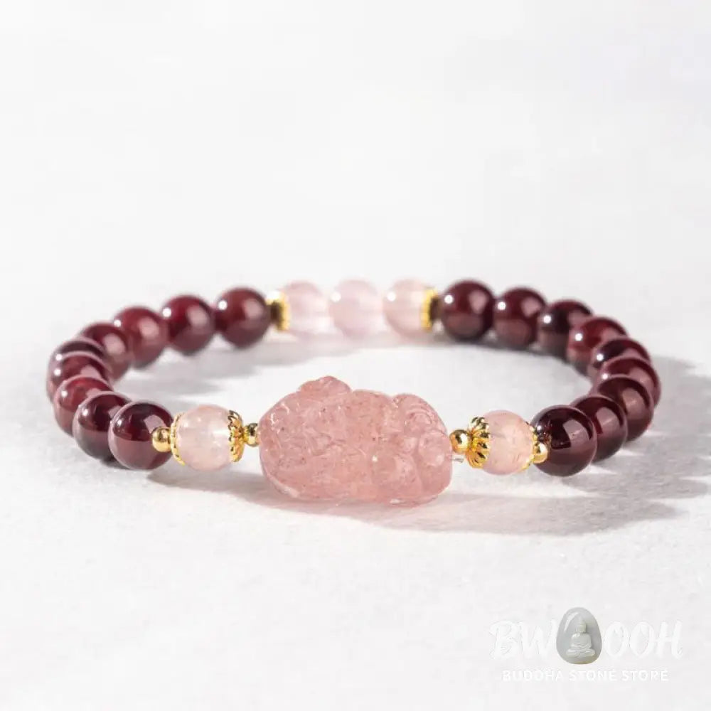 Buddha Stones Garnet Strawberry Quartz Pixiu Lucky Bracelet - Bracelet