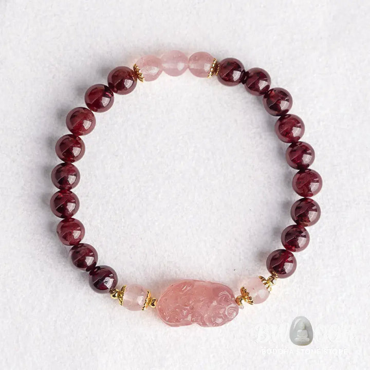 Buddha Stones Garnet Strawberry Quartz Pixiu Lucky Bracelet - Bracelet