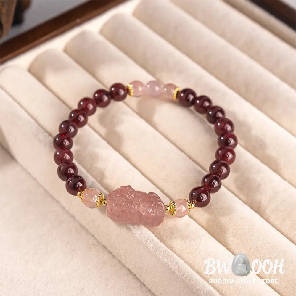 Buddha Stones Garnet Strawberry Quartz Pixiu Lucky Bracelet - Bracelet