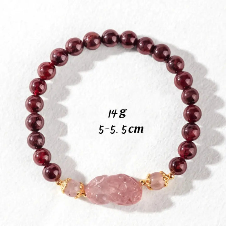 Buddha Stones Garnet Strawberry Quartz Pixiu Lucky Bracelet - Garnet Strawberry Quartz(Wrist Circumference: 14-16cm)