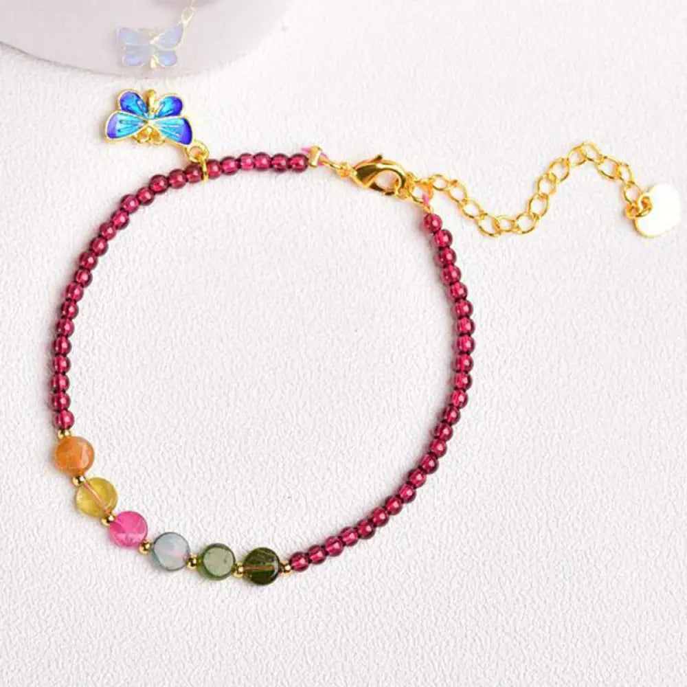 BWOOOH Garnet Tourmaline Butterfly Protection Bracelet Anklet - Garnet&Tourmaline Bracelet - Bracelet Anklet