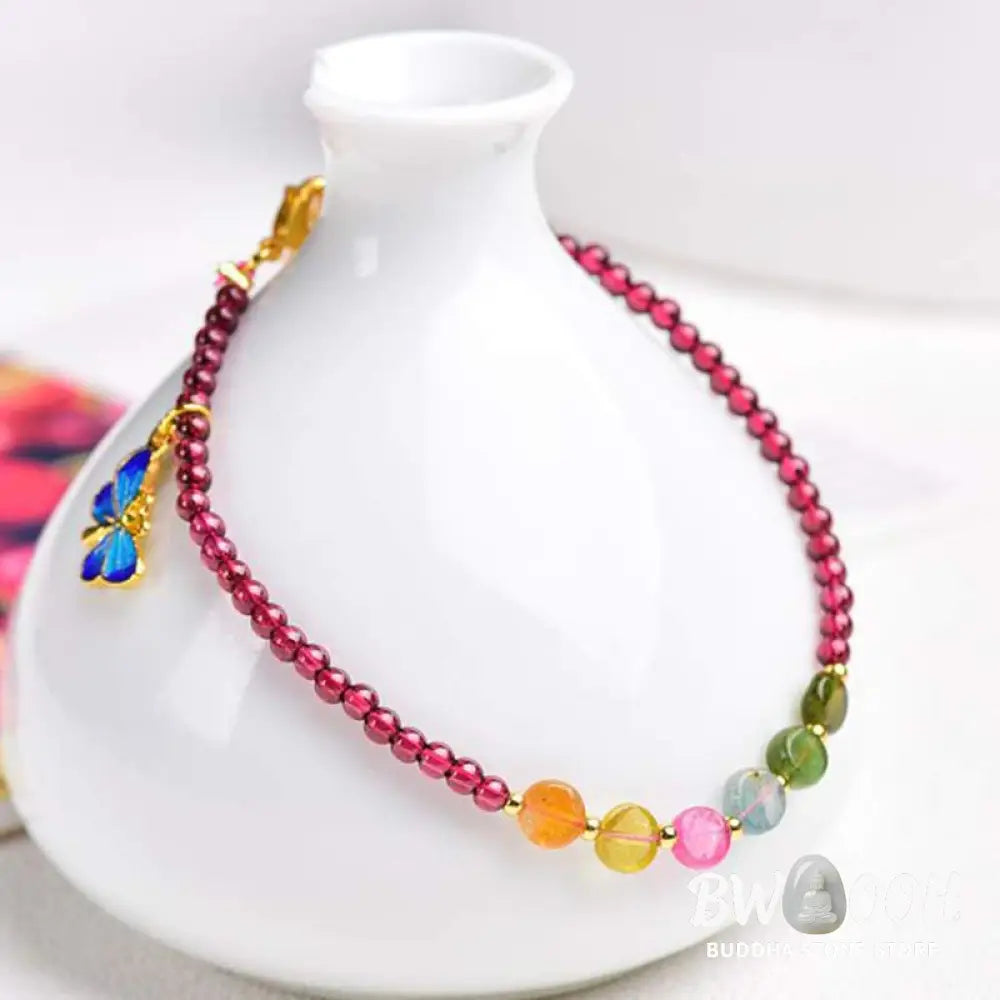BWOOOH Garnet Tourmaline Butterfly Protection Bracelet Anklet - Garnet&amp;Tourmaline Bracelet - Bracelet Anklet
