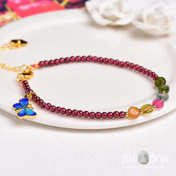 BWOOOH Garnet Tourmaline Butterfly Protection Bracelet Anklet - Garnet&amp;Tourmaline Bracelet - Bracelet Anklet