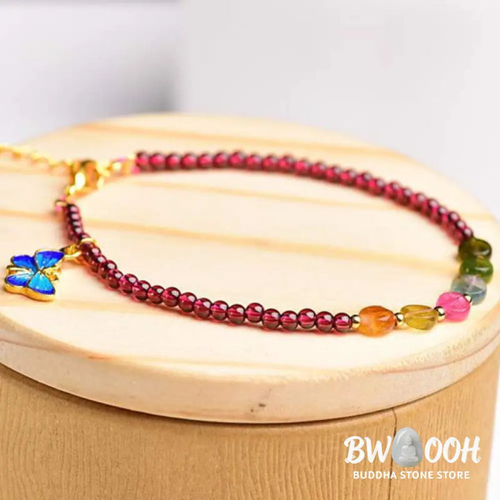 BWOOOH Garnet Tourmaline Butterfly Protection Bracelet Anklet - Garnet&amp;Tourmaline Bracelet - Bracelet Anklet